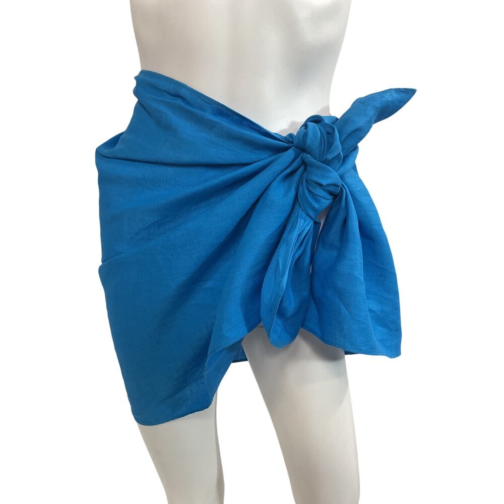 Aexae Blue Linen Mini Sarong Skirt Size OS - NWT - Picture 2 of 5